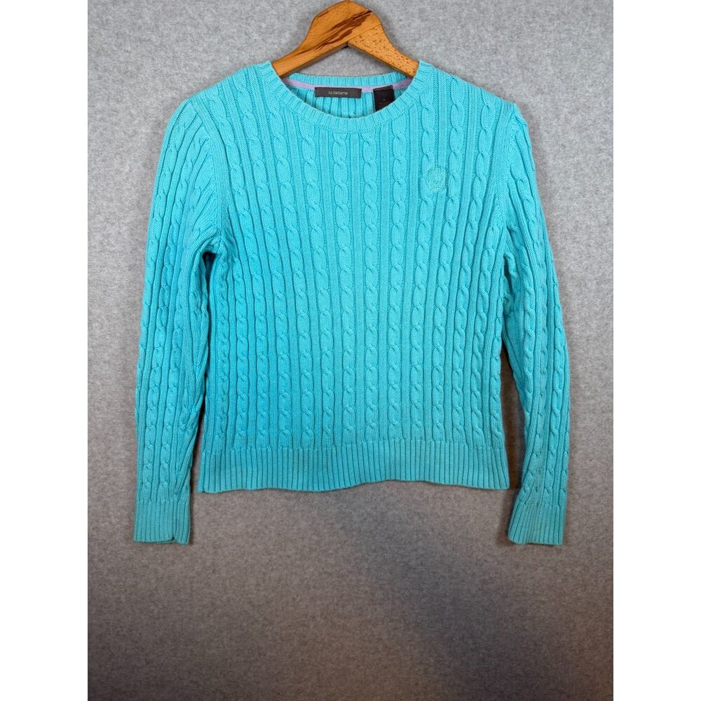 Liz Claiborne Women’s Medium Turquoise Cable Knit Crewneck Sweater 3828